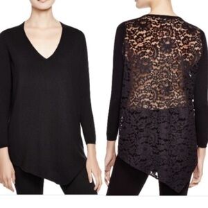 Joie Tambrel Lace Back Black Long Sleeve V-Neck Sweater Size Medium